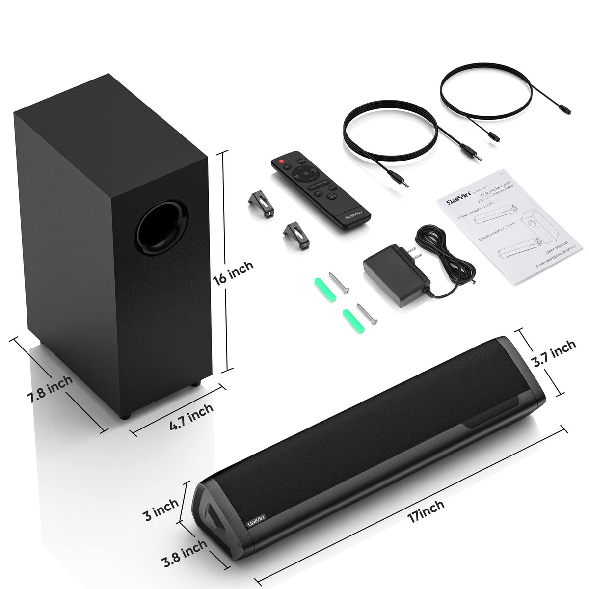 Saiyin soundbar 28-degree dispersion delivers balanced sound from all seats.