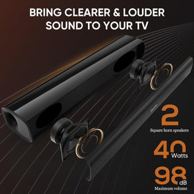 Saiyin soundbar next to remote for scale illustrating compact 17-inch convenience