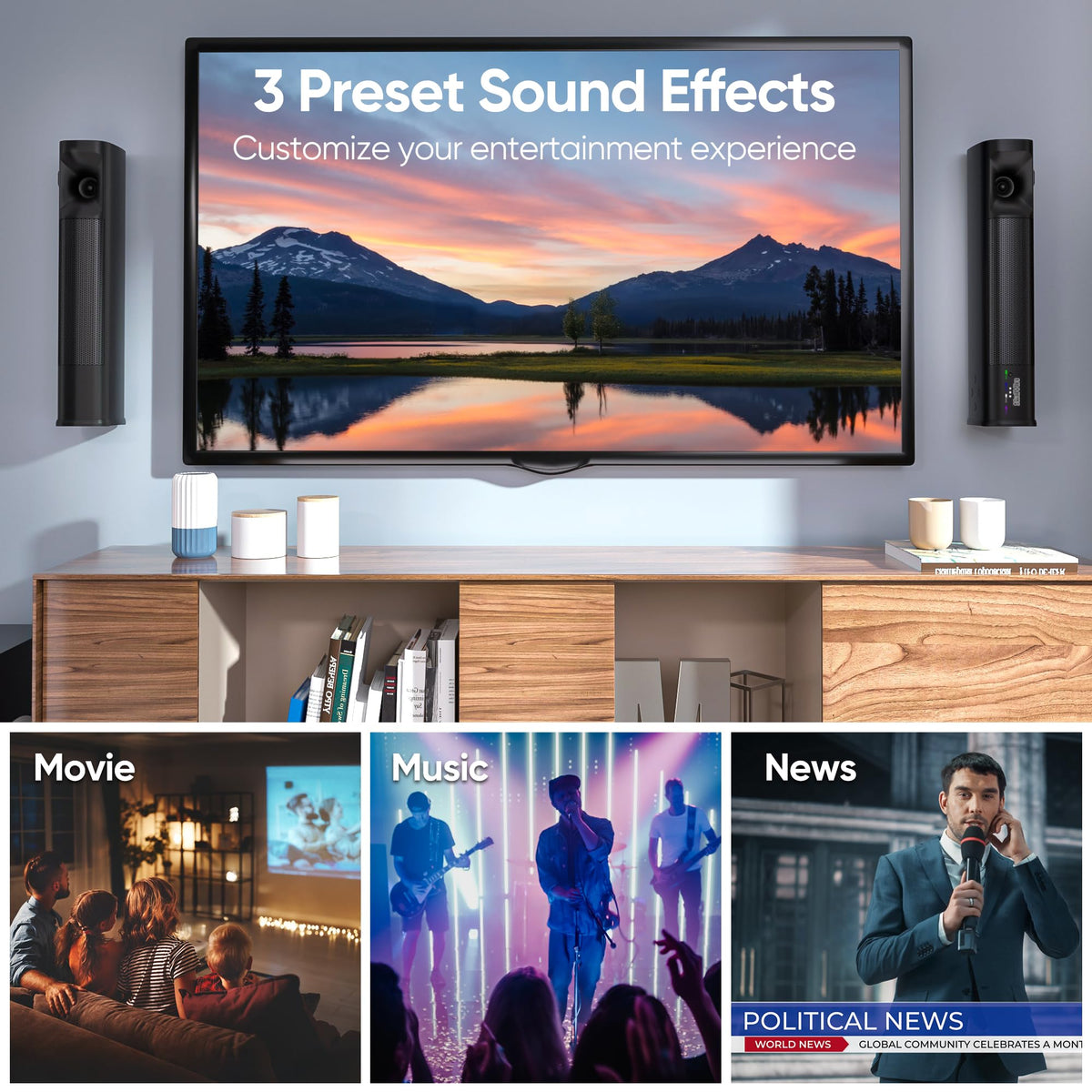 Saiyin soundbar silk-dome-tweeters deliver clear highs.