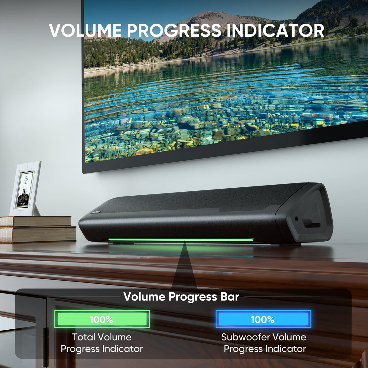 Saiyin soundbar supports Bluetooth, AUX, and Optical for flexible connections.