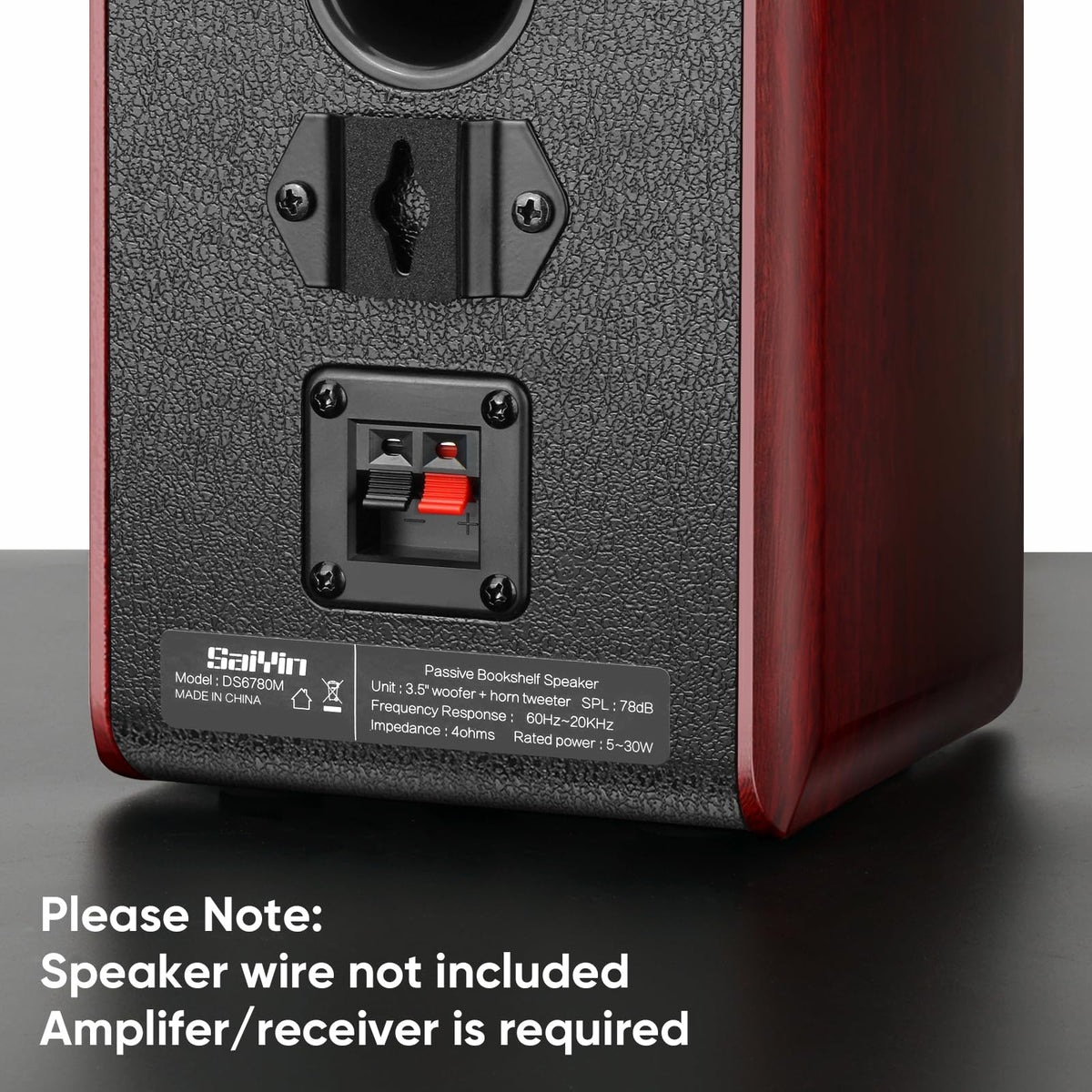 Saiyin speaker side detail with piano-lacquer for stylish desk appeal