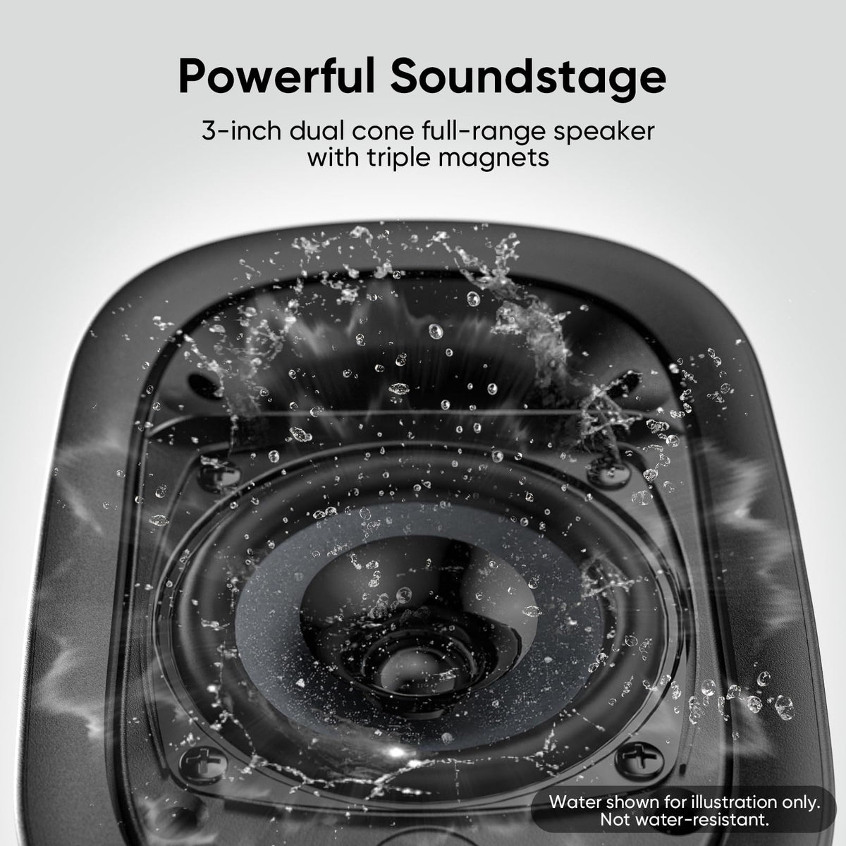 Saiyin close-up of 3-inch woofer emphasizing tighter bass response