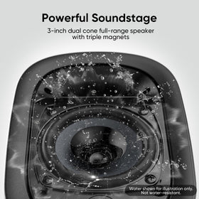 Saiyin close-up of 3-inch woofer emphasizing tighter bass response