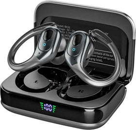 Sajawass earbuds with LED display showing battery status for easy charging.