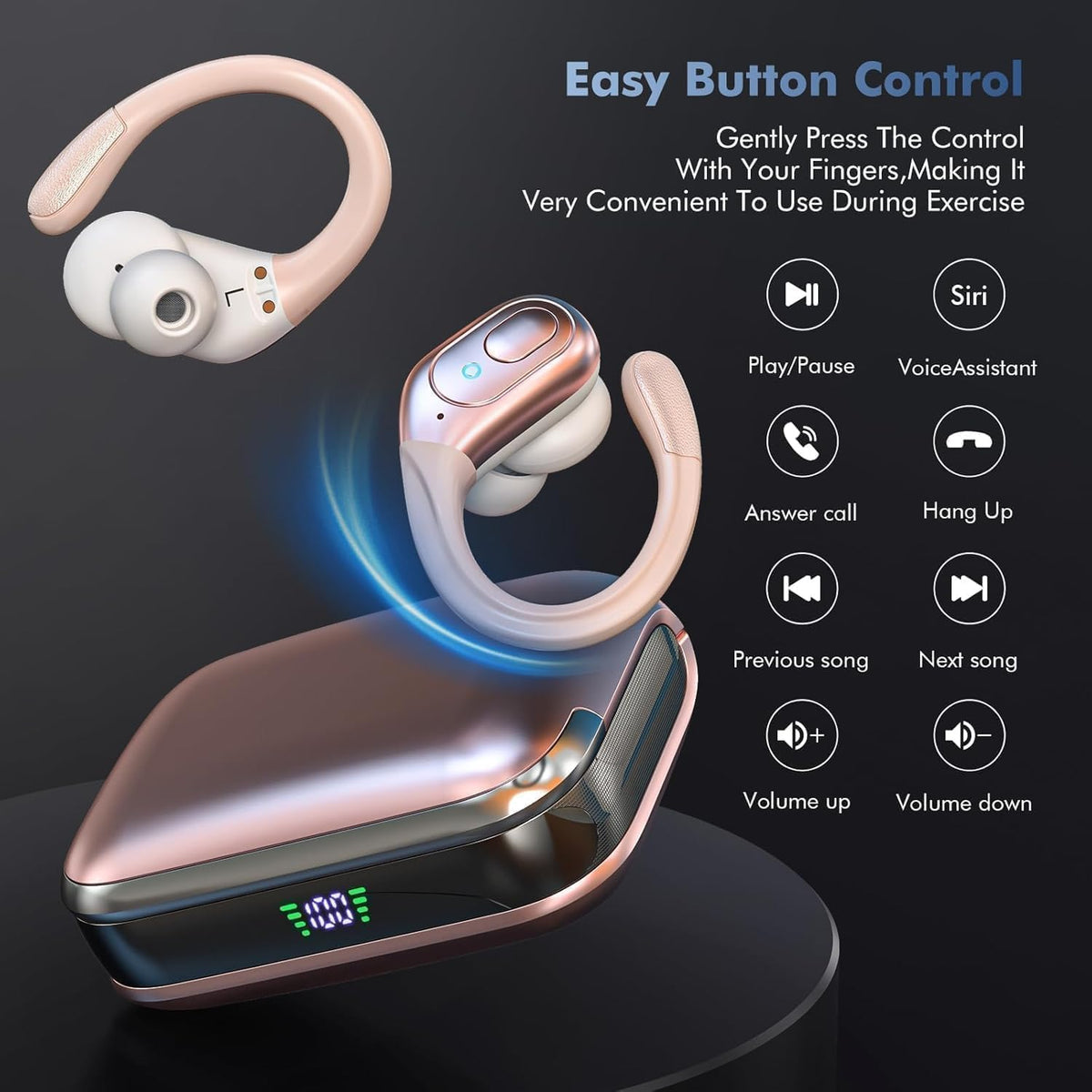 Sajawass Rose Gold Earbuds sport use for secure, comfortable training.