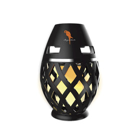 Sakar Margaritaville front view of tiki torch speaker showing decorative design and mood lighting benefit