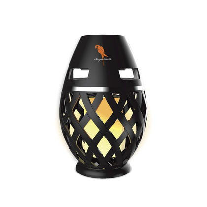 Sakar Margaritaville front view of tiki torch speaker showing decorative design and mood lighting benefit