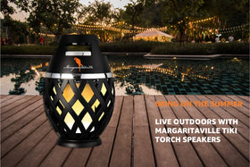 Sakar Margaritaville poolside lifestyle scene showing waterproof design and safe music benefit