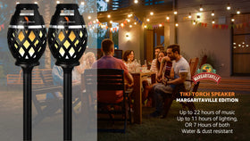 Sakar Margaritaville tiki torch LED flame effect providing cozy outdoor ambiance.