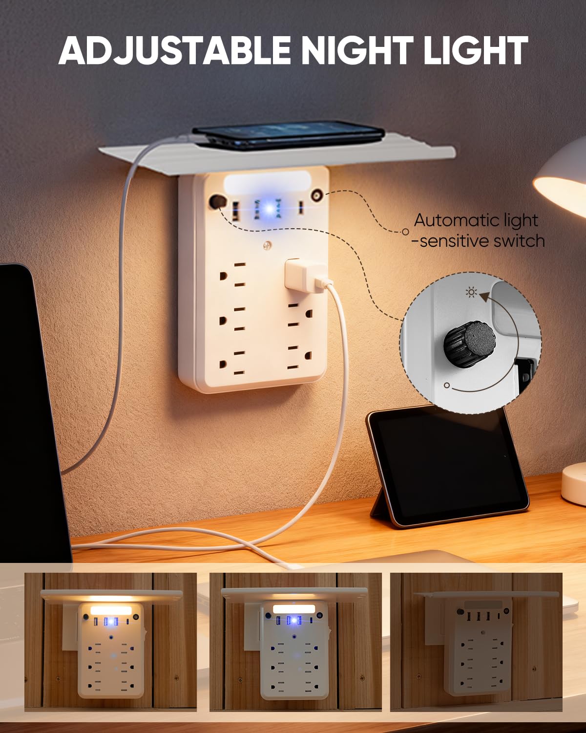 Saker AC outlets spacing detail allowing large adapters without blocking