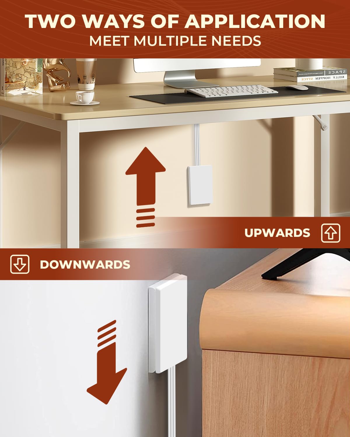 Saker adhesive cord clips included showing tidy cable management advantage