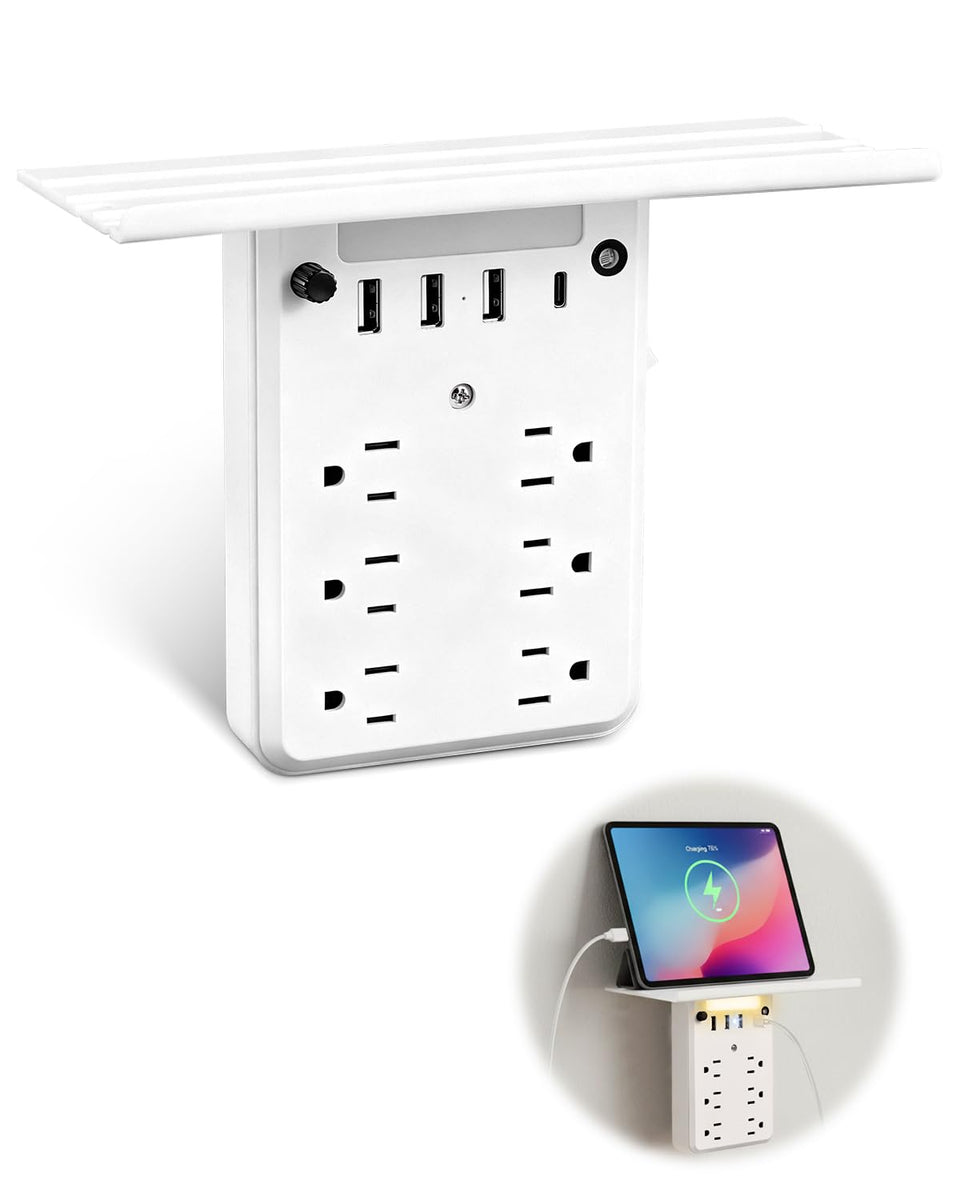 Saker front view wall mounted showing organized power access and convenience