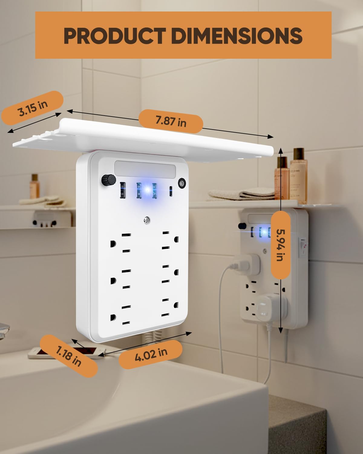 Saker in-use bedroom lifestyle showing tidy nightstand and powered devices