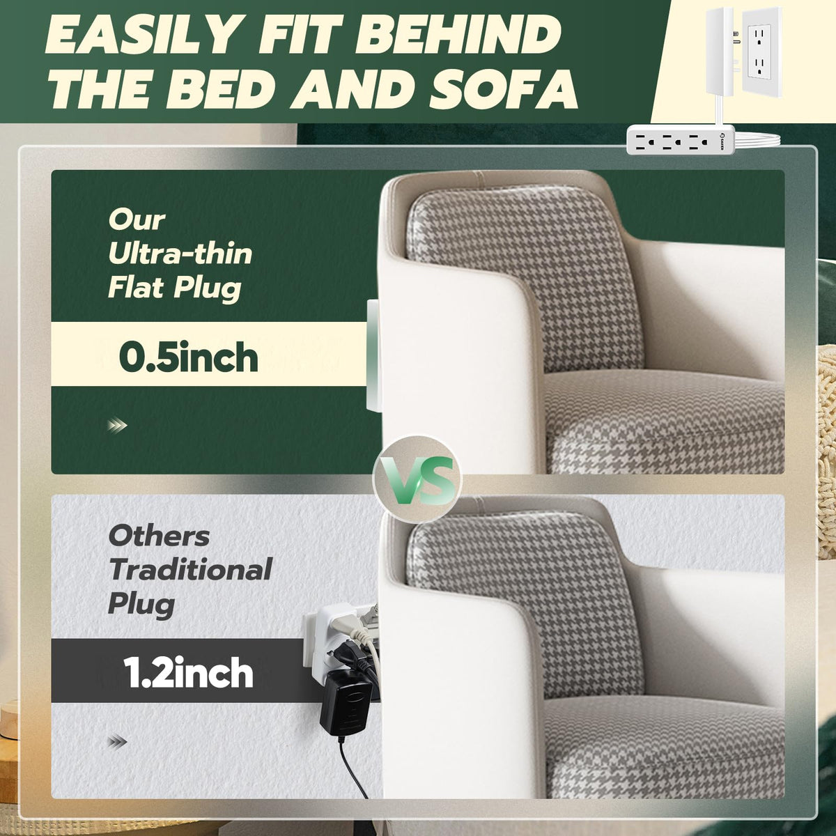 Saker Outlet Concealer shows three outlets ready for devices with a clutter-free setup.