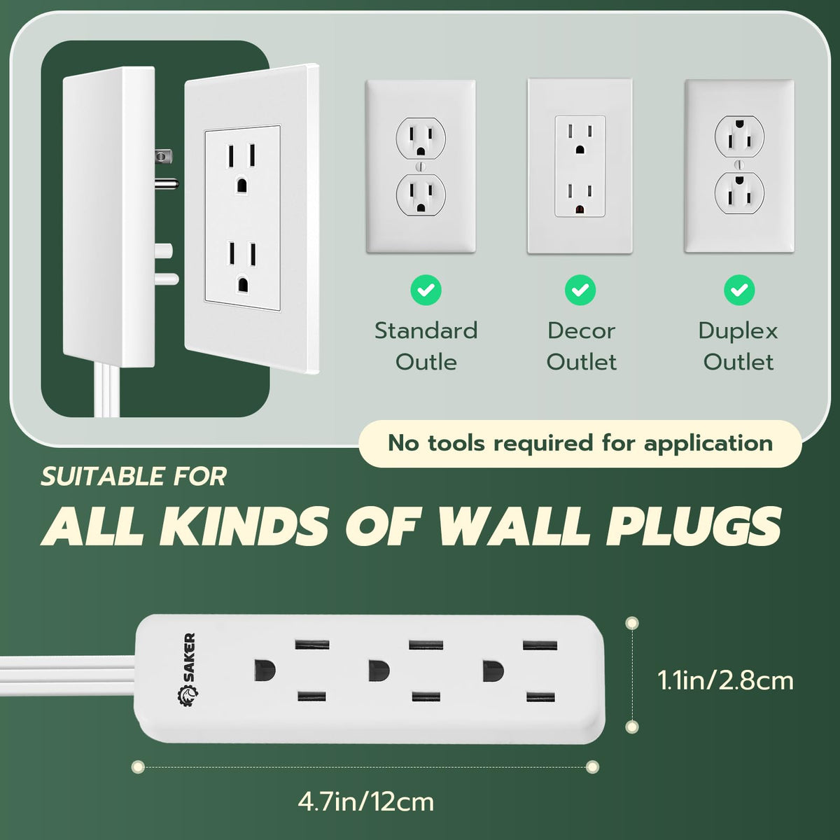 Saker Outlet Concealer universal compatibility fits standard duplex outlets for versatile use.