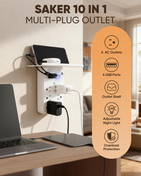 Saker outlet shelf holding a phone and glasses for neat charging