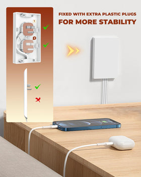Saker three outlets spacing view showing wide outlet layout to fit multiple plugs
