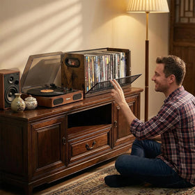 Salajory DVD/Blu-ray storage rack placed on a desk or shelf in a living space.