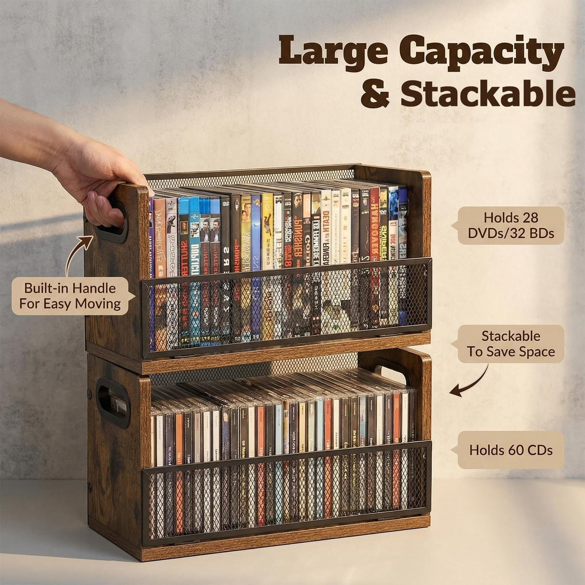 Salajory DVD/Blu-ray storage rack open-grid view for quick title identification.