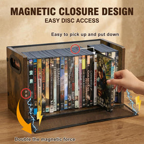 Salajory DVD/Blu-ray storage rack top view with sturdy wood frame.