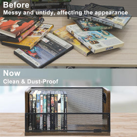 Salajory DVD/Blu-ray storage rack wood-frame detail showing craftsmanship.