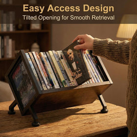 Salajory DVD storage rack open view highlights spine visibility for fast selection