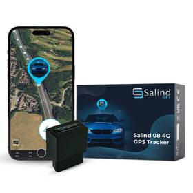 Salind GPS front view plugged into OBD port, enabling instant tracking