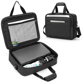 samdew front view of printer case showing zippered pockets and structured protection for travel