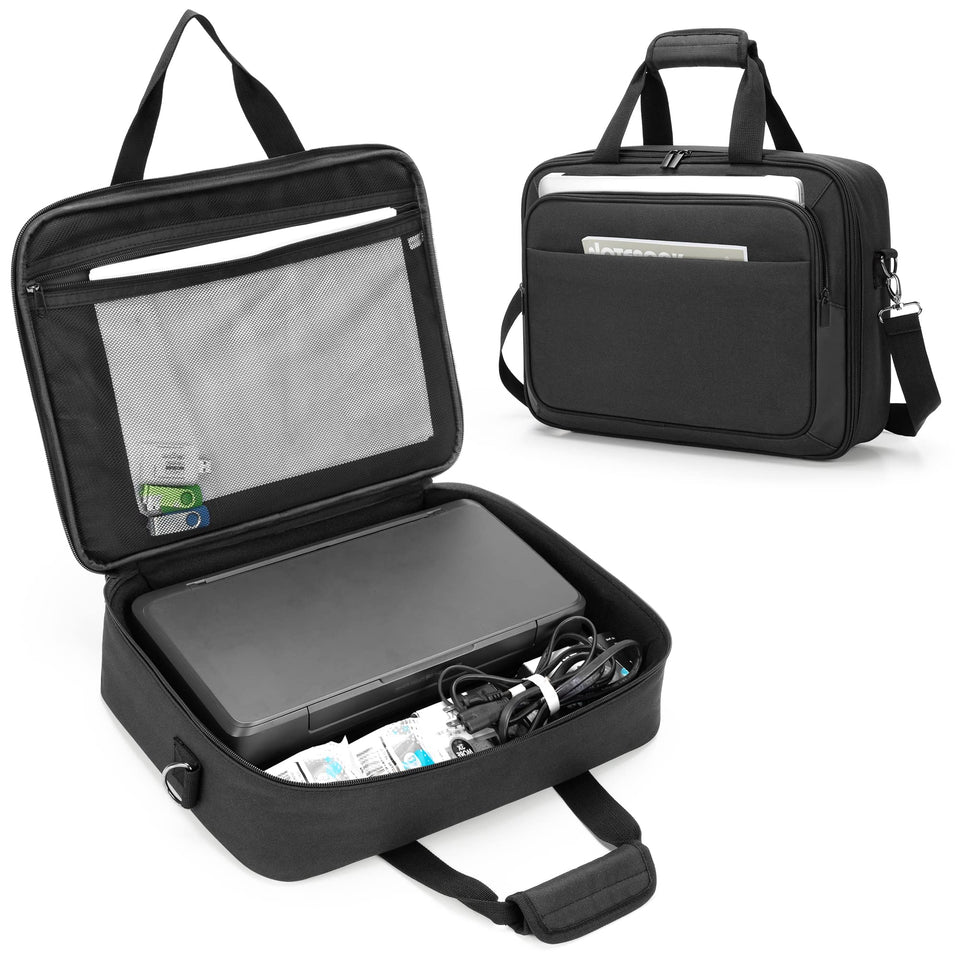 samdew front view of printer case showing zippered pockets and structured protection for travel