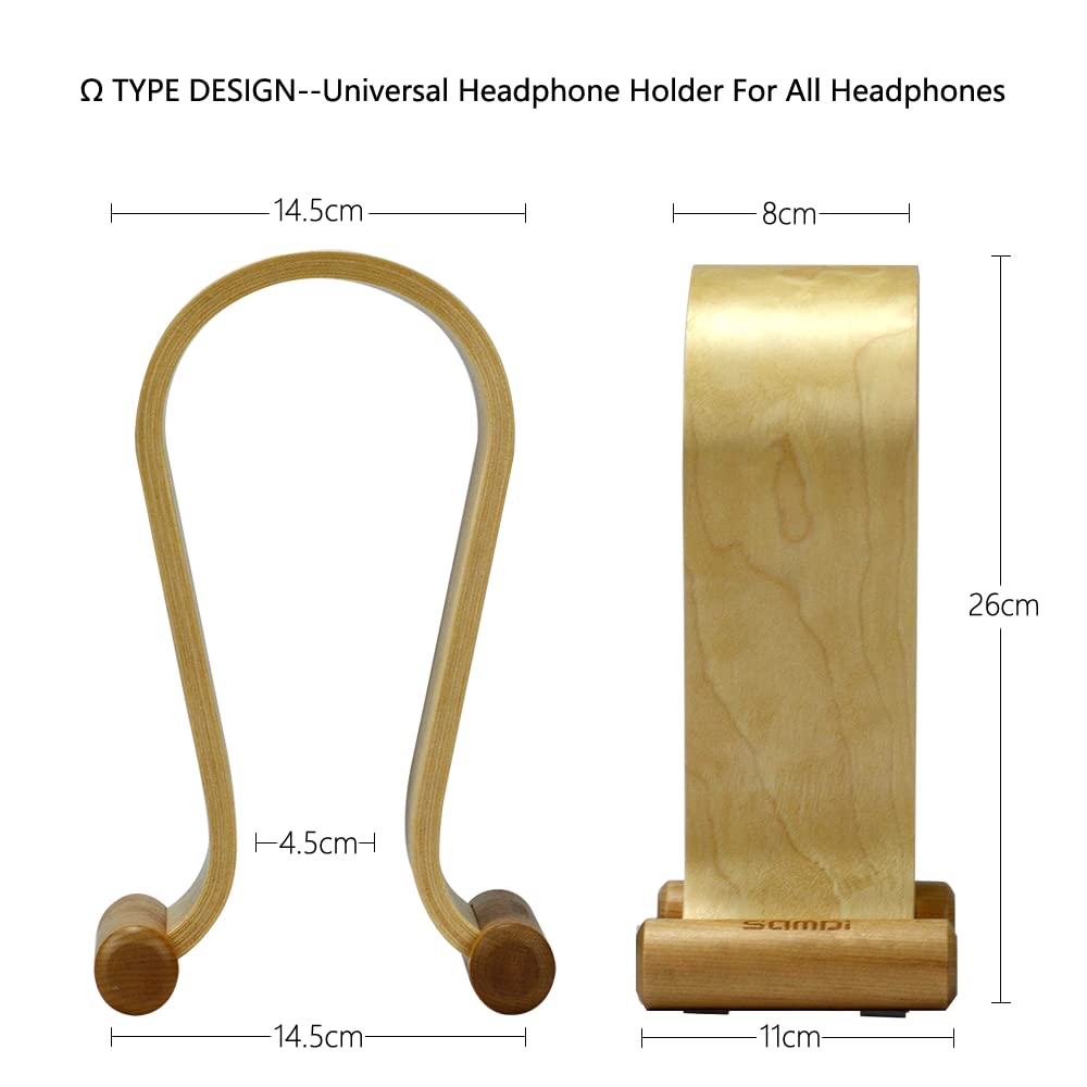 SAMDI Birch wood headphone stand desk-use setup complements monitor and keyboard neatly.