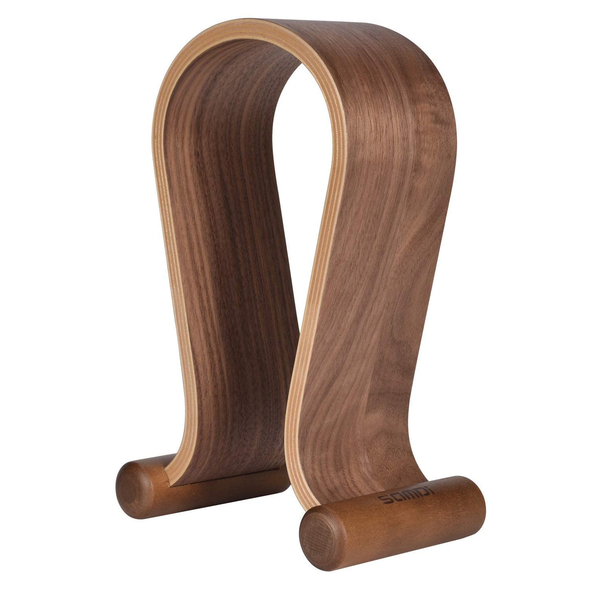 SAMDI walnut stand front view showing stable omega base and neat presentation