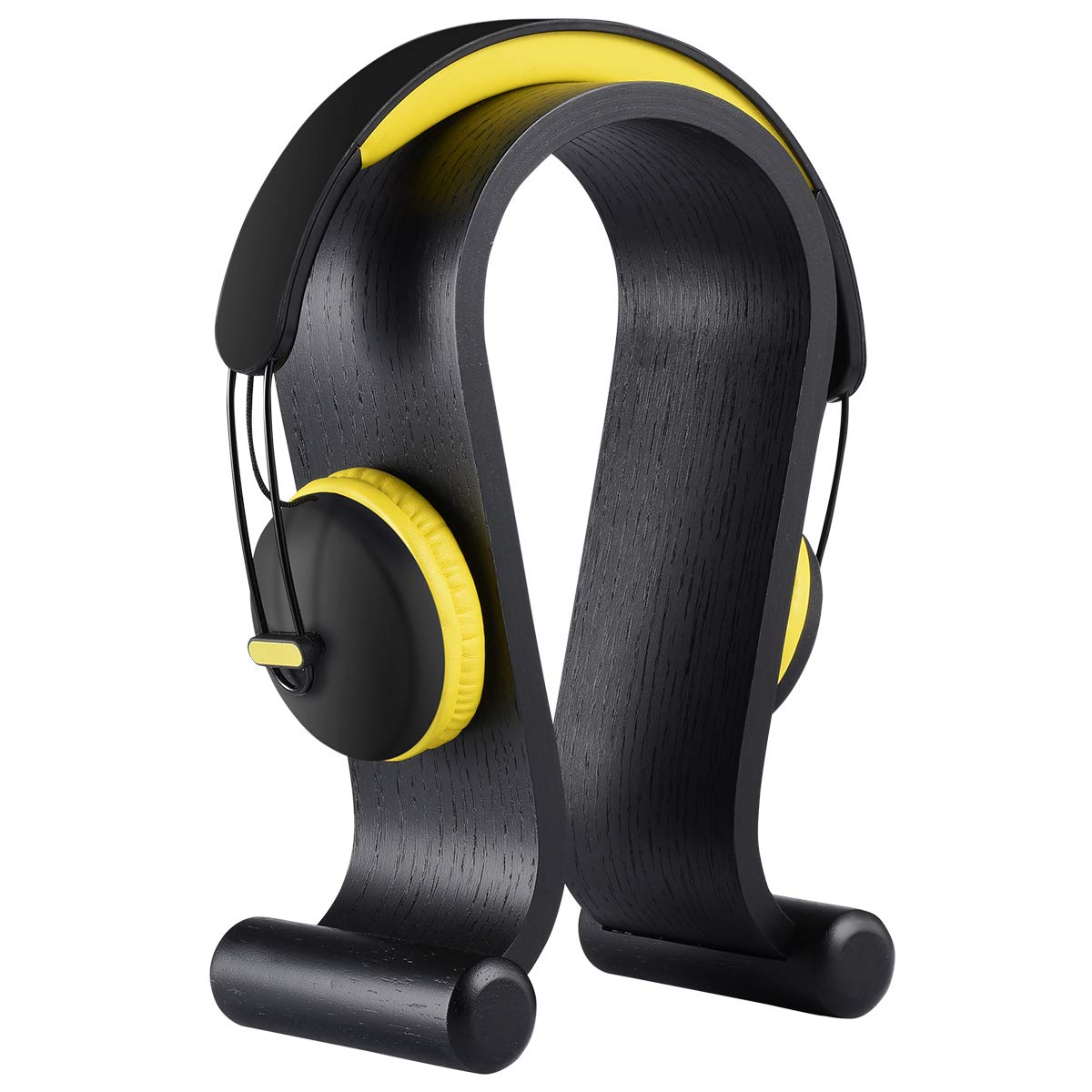 SAMDI oak wood headphone stand, front view for an organized desk.
