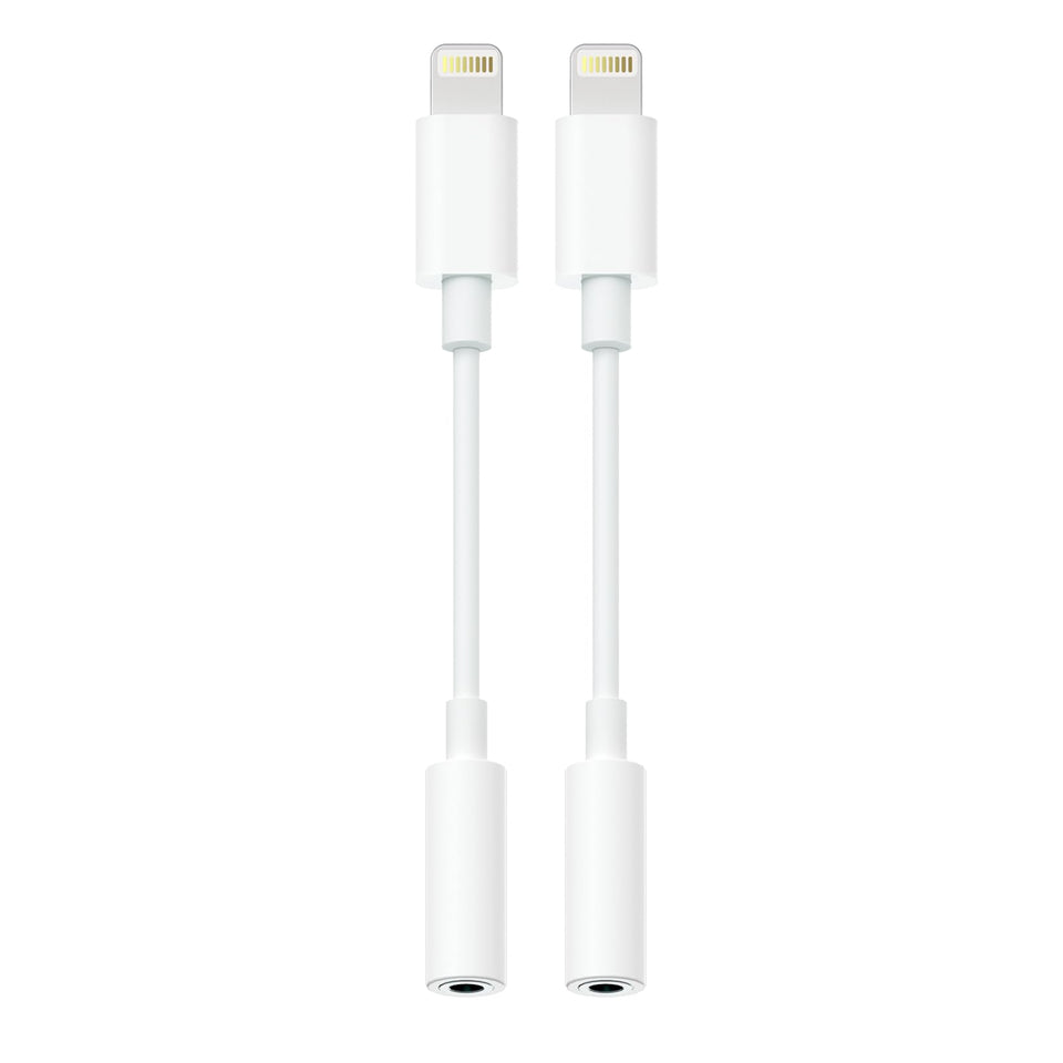SAMPOP lightning to 3-5mm dongle two-pack front view for portable high-fidelity listening.