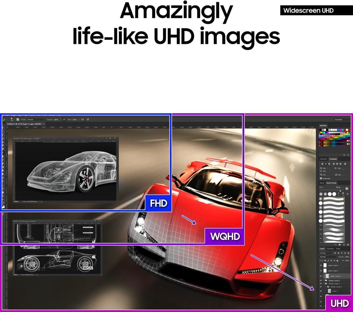 Samsung 32-Inch 4K UHD monitor side angle highlights slim profile for a neat desk.
