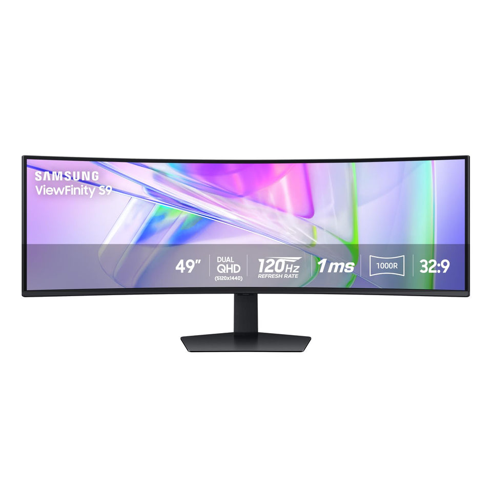 Samsung 49inch dual QHD ultrawide monitor front view for multitasking setup