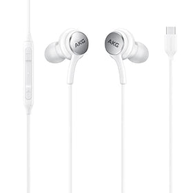 Samsung AKG braided cable detail showing durable tangle-resistant cord benefit