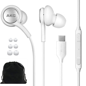 Samsung AKG front view showing earbuds and USB-C plug for clear connectivity