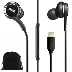 Samsung AKG earbuds front view showing sleek in-ear design and USB-C plug advantage