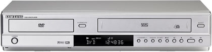 Samsung DVD/VCR combo front view highlighting versatile outputs for home entertainment.