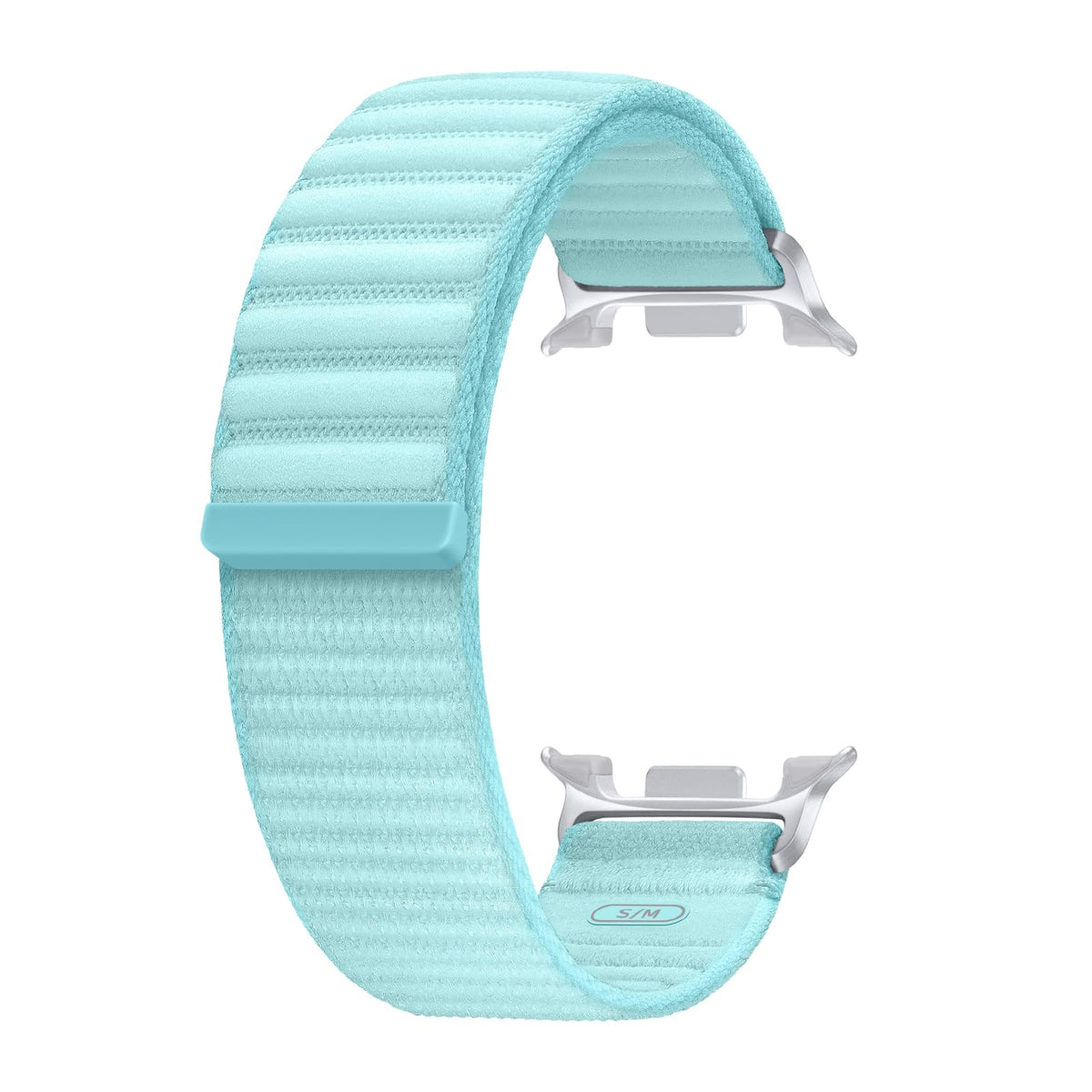 Samsung fabric band front packaging showing mint color and lightweight benefit