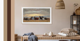 Samsung The Frame 43-inch bezel in sand gold metal profile for a premium gallery look.