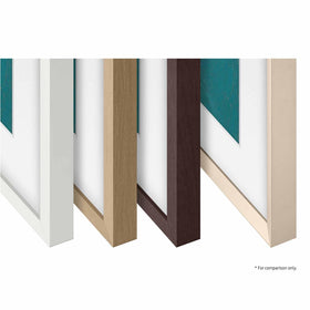 Beveled silhouette with metal finish adds premium edge and visual depth.