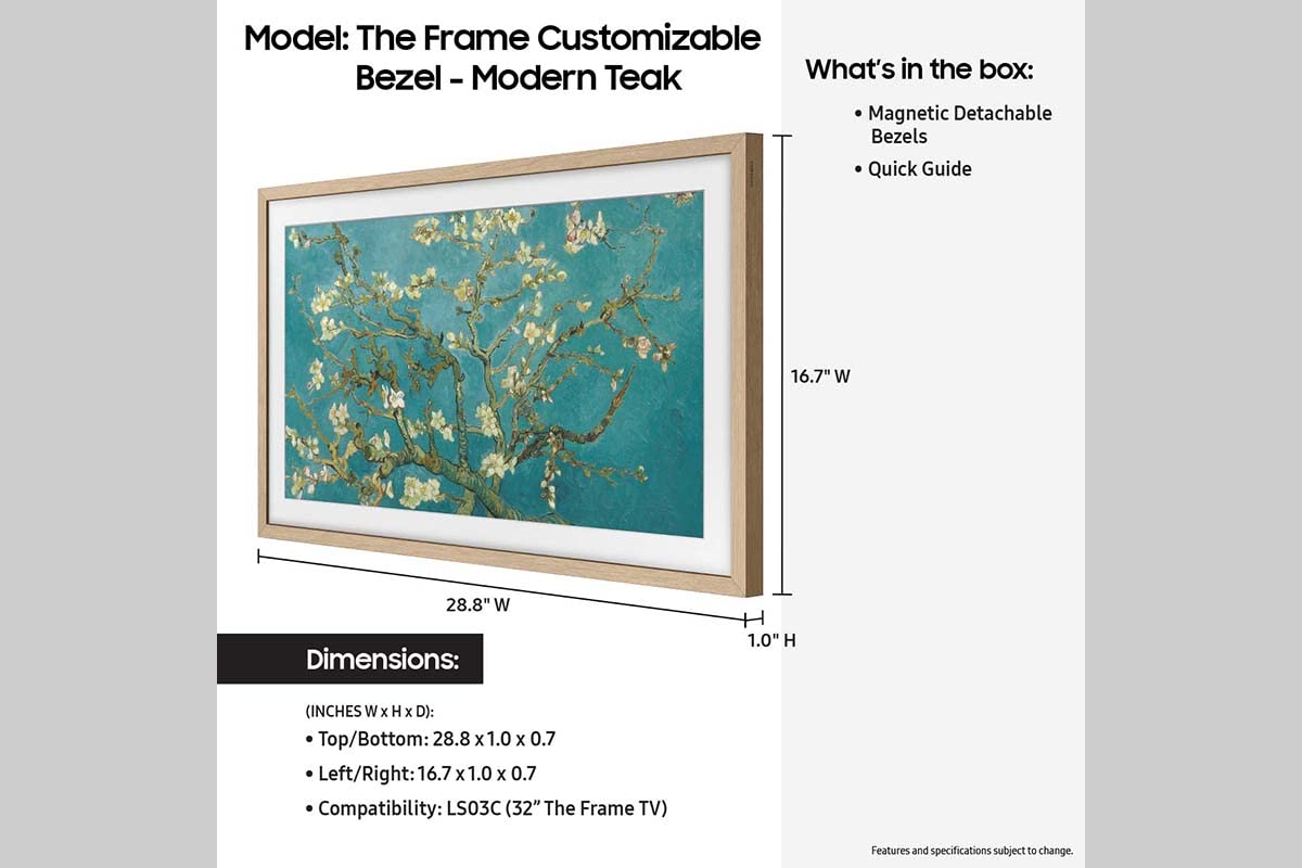 Samsung Frame bezel sand gold beveled metal adds premium touch.
