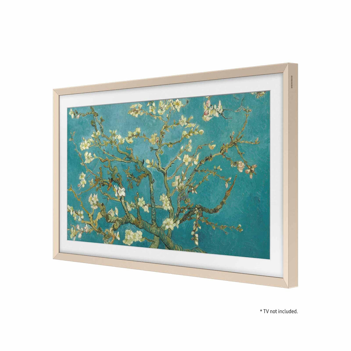 Samsung The Frame bezel in teak furnishes warm wood tone that complements living spaces.