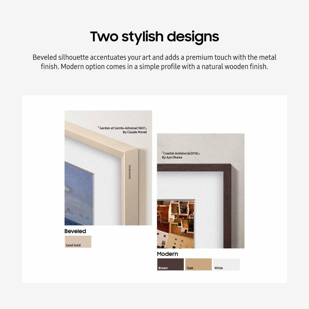 Samsung The Frame bezel in white offers a clean, minimalist look with seamless magnetized attachment.