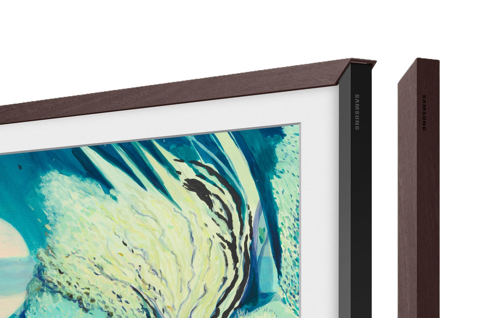 Samsung The Frame modern white bezel enhances contemporary spaces with a clean look.