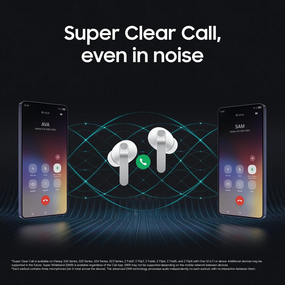 Samsung Galaxy Buds 4 Pro international model works with Android devices for advanced features.