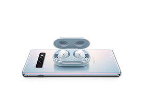 Samsung Galaxy Buds charging case open showing earbuds and charging pins, Samsung convenience