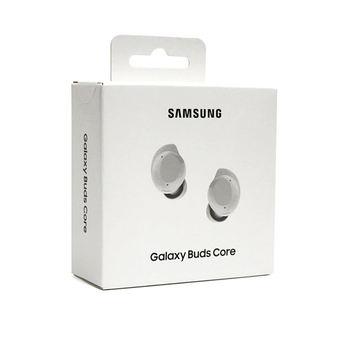 Samsung Galaxy Buds Core front packaging showing model and benefit of fast setup