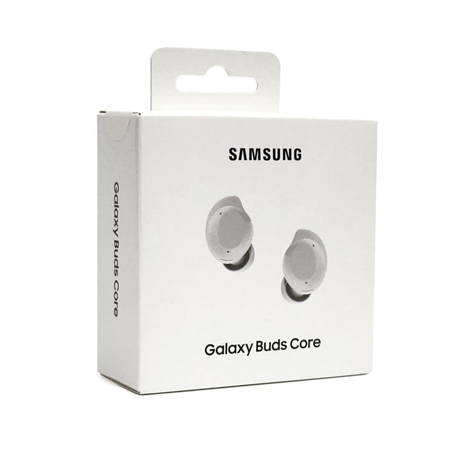 Samsung Galaxy Buds Core front packaging showing model and benefit of fast setup
